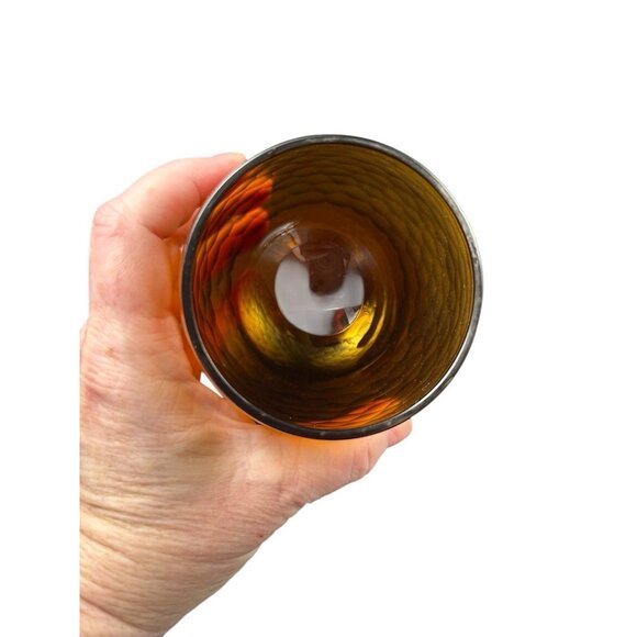 Pair Vintage Roly Poly Faceted Amber Gold Honeycomb Stemless Rocks Glasses - Picture 7 of 9